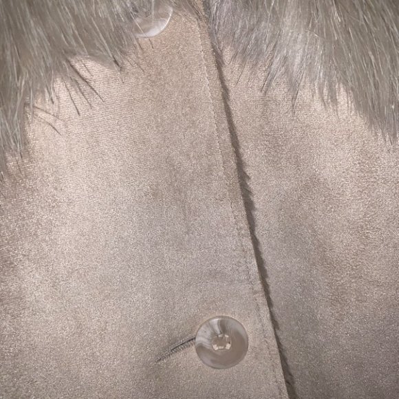 Vintage Faux Suede Coat Women’s Size Medium M. E. Internationale Long Fur Beige - Picture 6 of 11